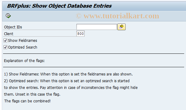 SAP TCode FDT_SHOW_DB - BRFplus - Show Object DB Entries
