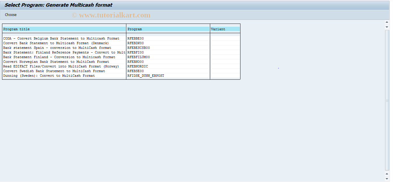 SAP TCode FEBC - Generate Multicash format