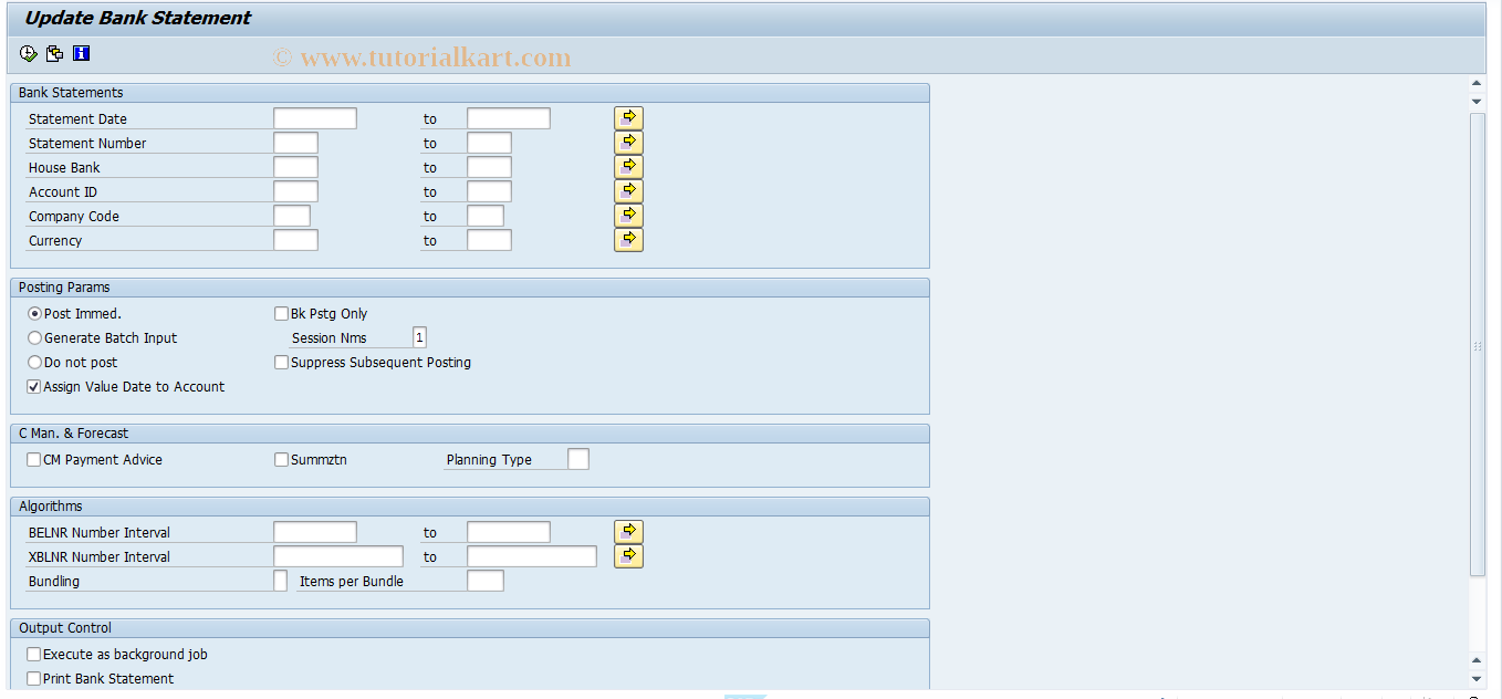 SAP TCode FEBP - Post Electronic Bank Statement