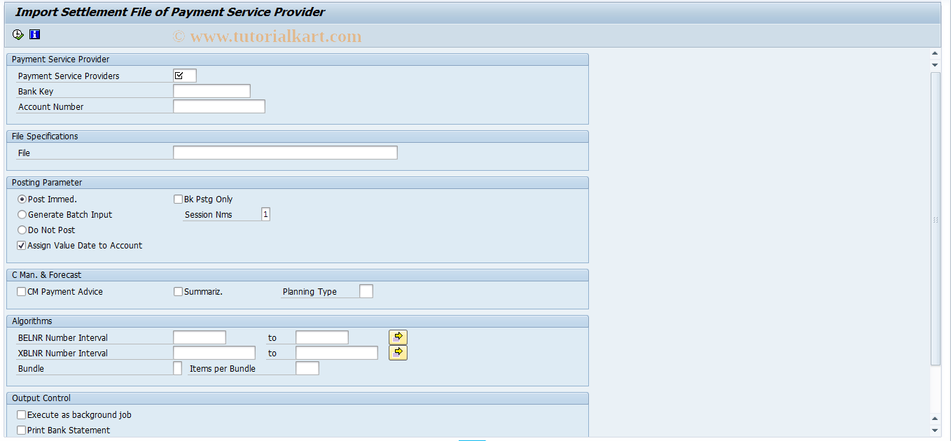 SAP TCode FEBPS - Import PSP Settlement File