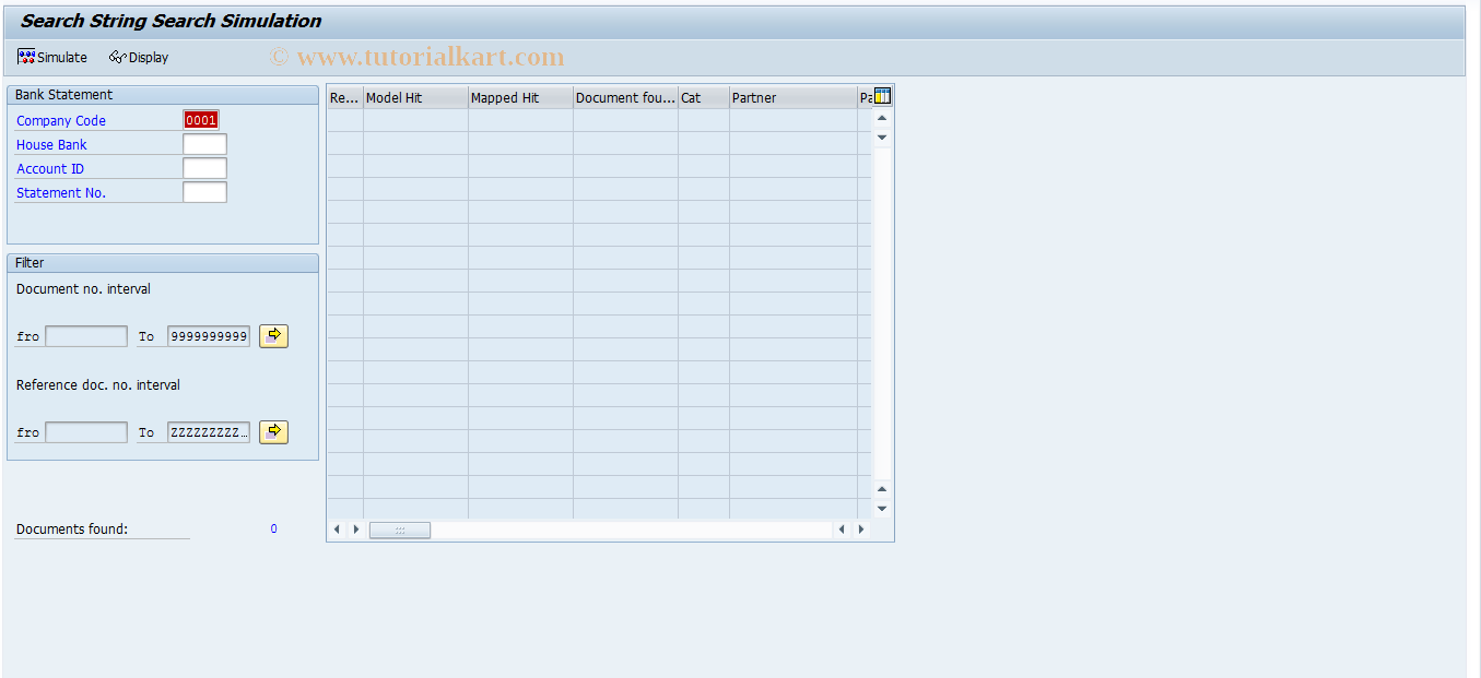 SAP TCode FEBSTS - Search String Search Simulation