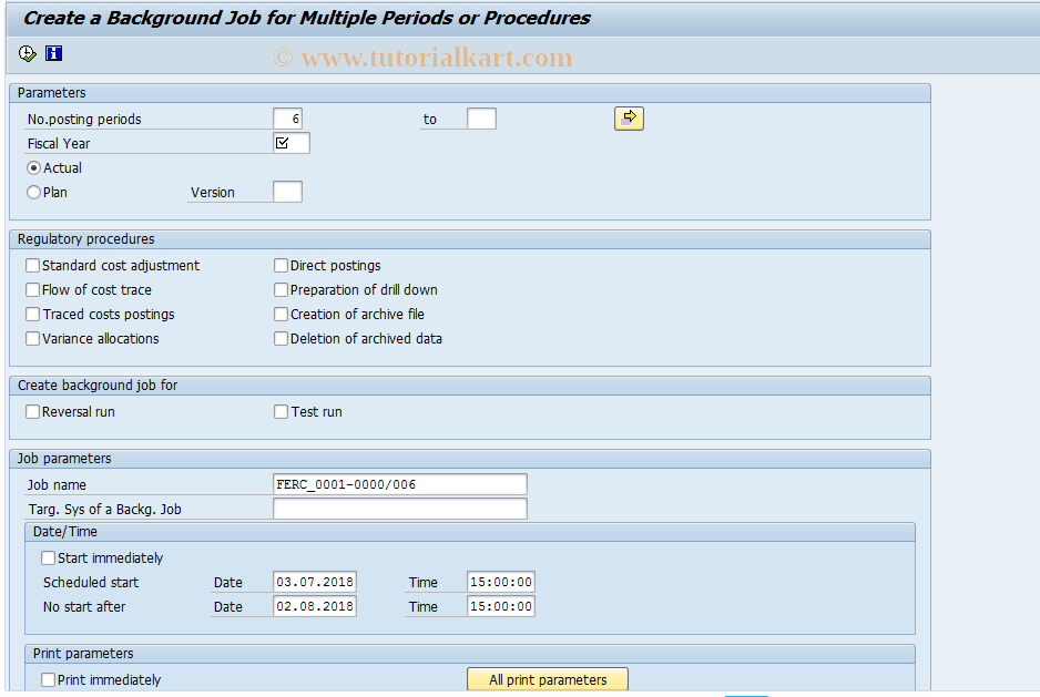 SAP TCode FECJ - Create job for multiple periods