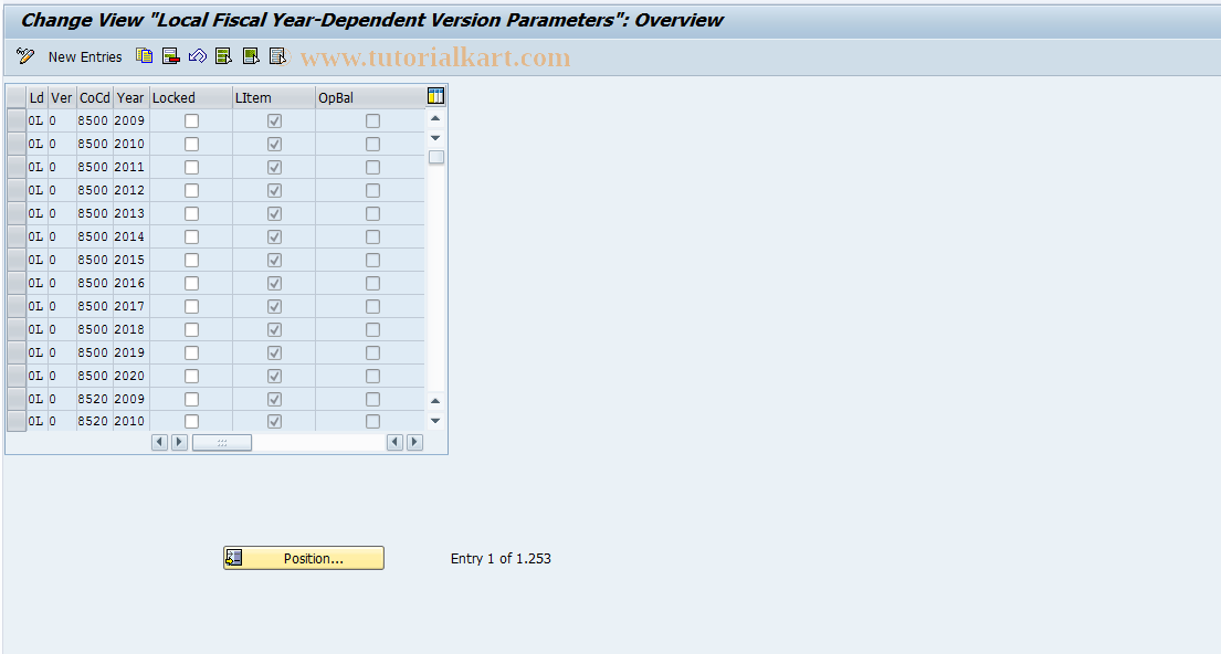 SAP TCode FEP5 - Fiscal year dep. version parameters