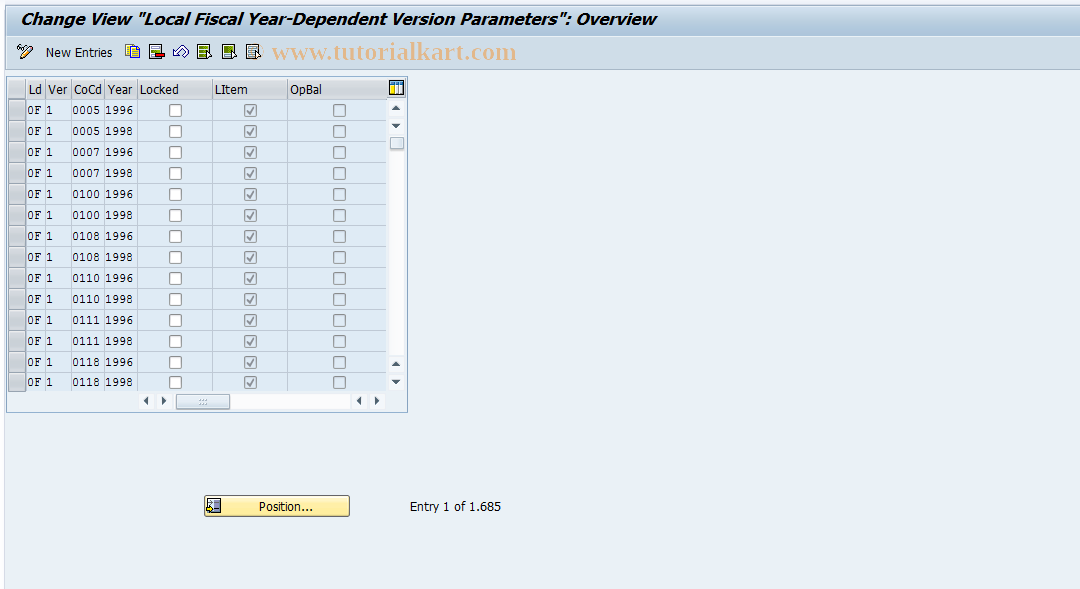 SAP TCode FEP7 - Fiscal year dep. version parameters