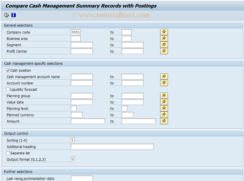SAP TCode FF-3 - Cash Management Summary Records