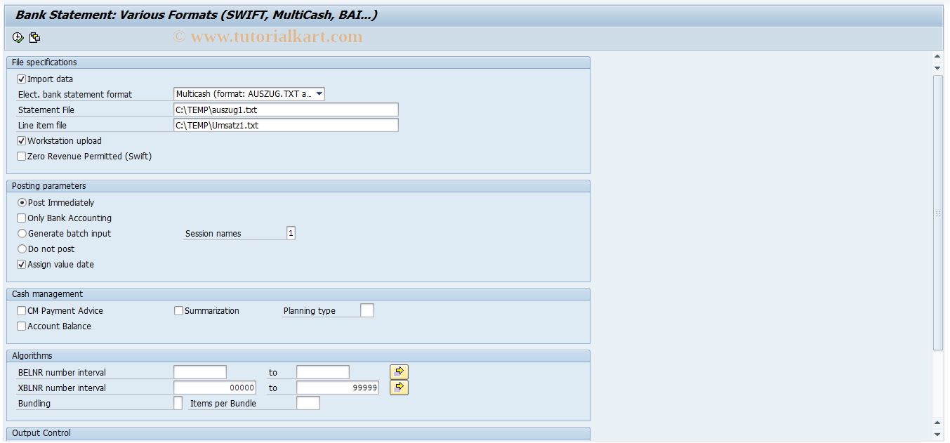 SAP TCode FF.5 - Import Electronic Bank Statement