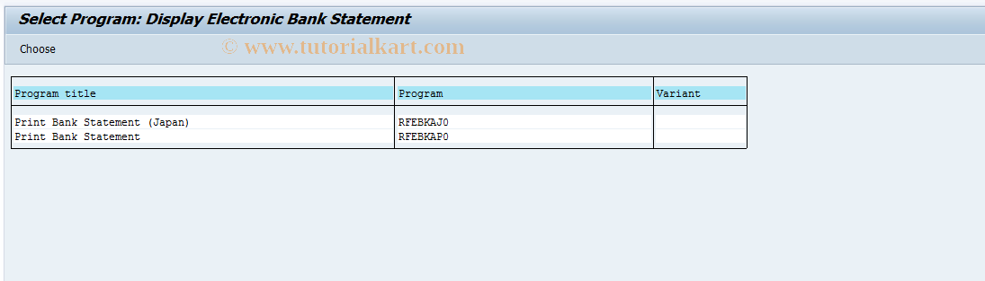 SAP TCode FF.6 - Display Electronic Bank Statement