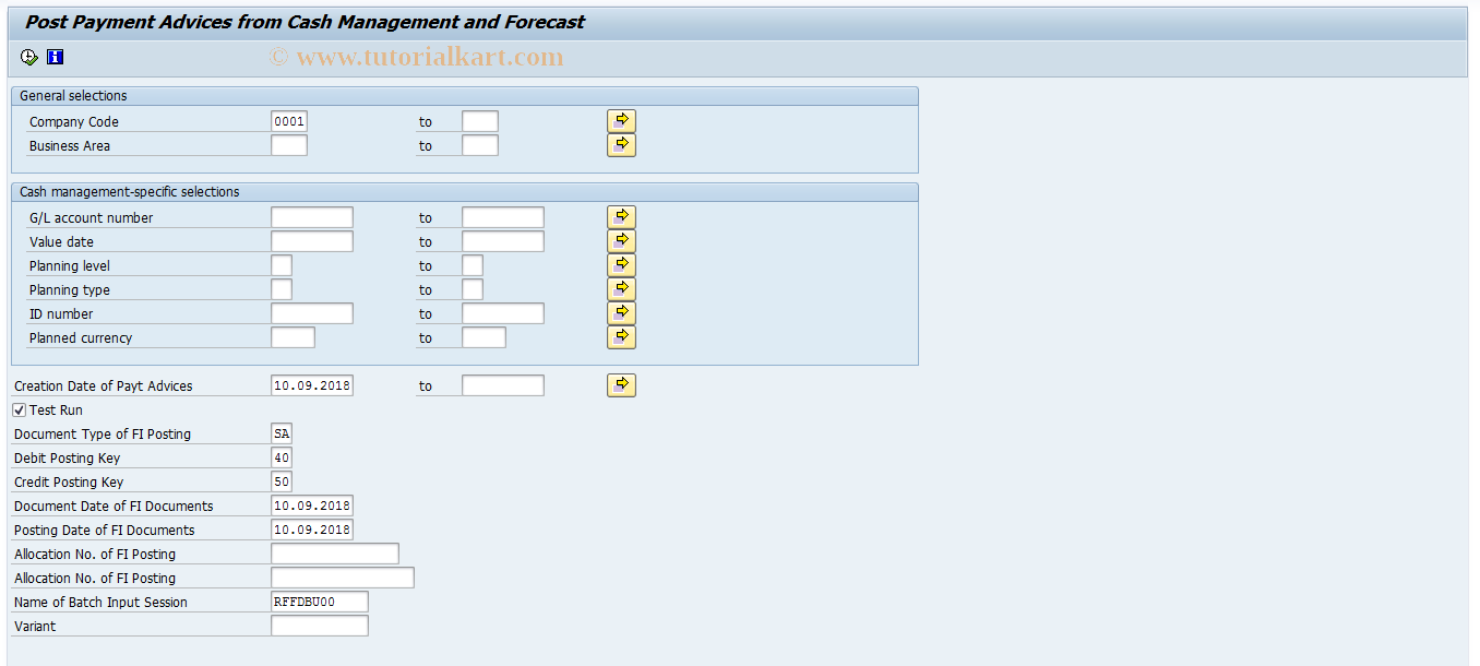 SAP TCode FF.9 - Post Payment Orders