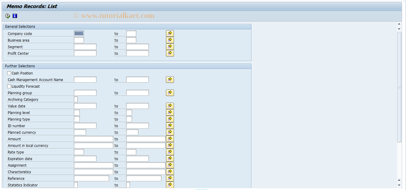 SAP TCode FF65 - List of Cash Management Memo Records