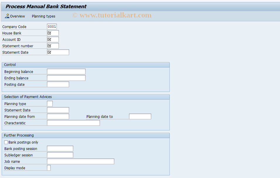SAP TCode FF67 - Manual Account Statement