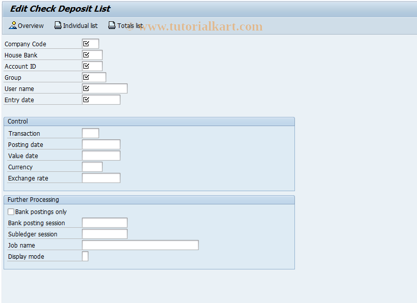 SAP TCode FF68 - Manual Check Deposit Transaction