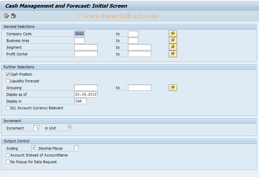 SAP TCode FF7A - Cash Position