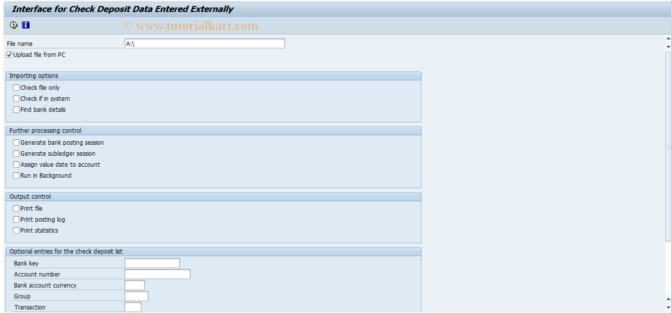 SAP TCode FFB4 - Import Electronic Check Deposit List