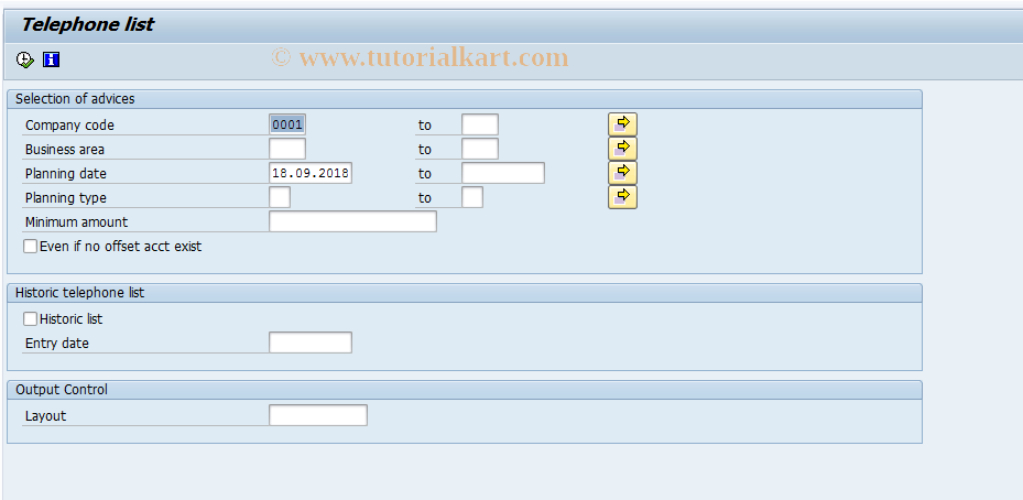 SAP TCode FFTL - Telephone list