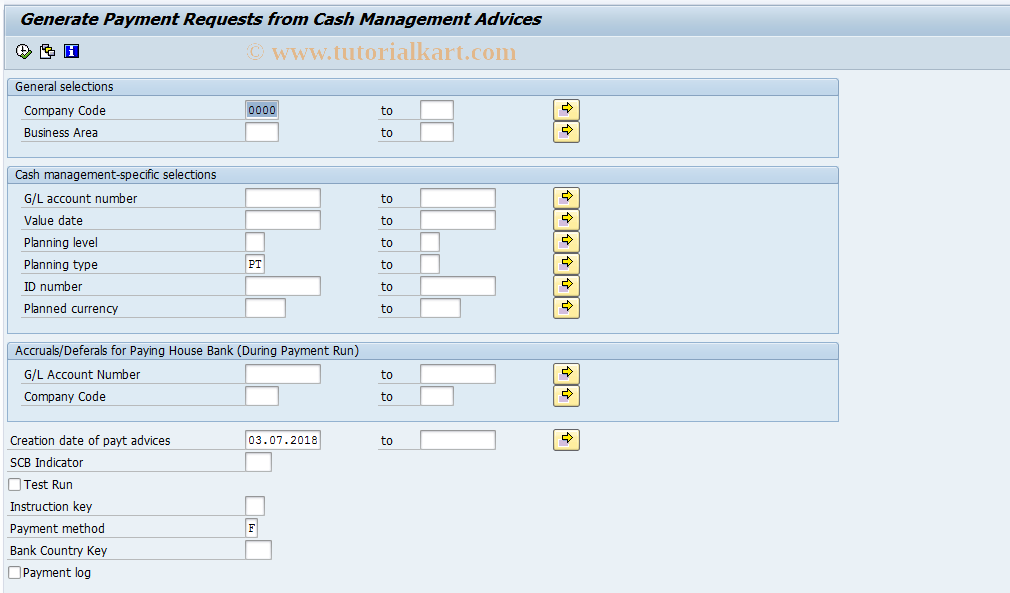 SAP TCode FFWR_REQUESTS - Create Payment Requests from Advice