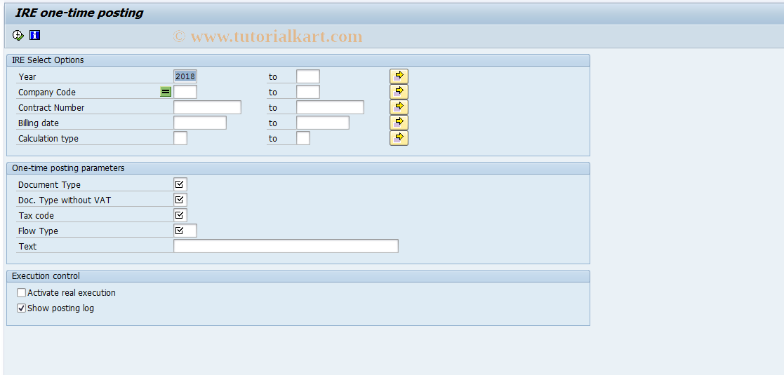 SAP TCode FGL6 - IRE: One Time Posting - Gen. Contr