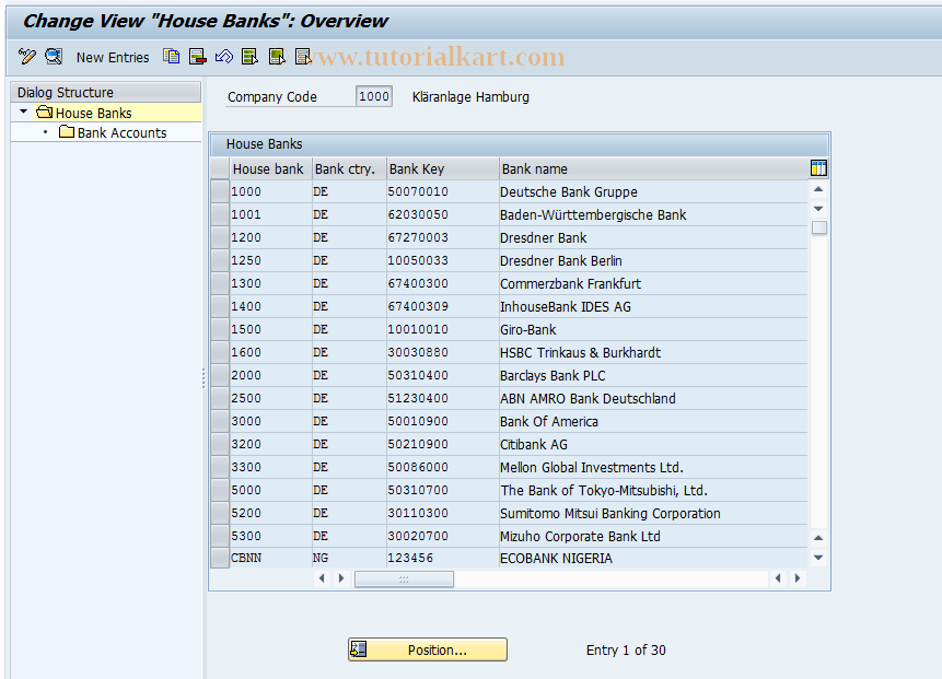 SAP TCode FI12 - Change House Banks/Bank Accounts