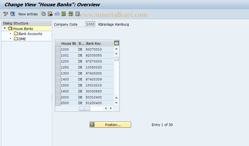 SAP TCode FI12CORE - Change House Banks/Bank Accounts