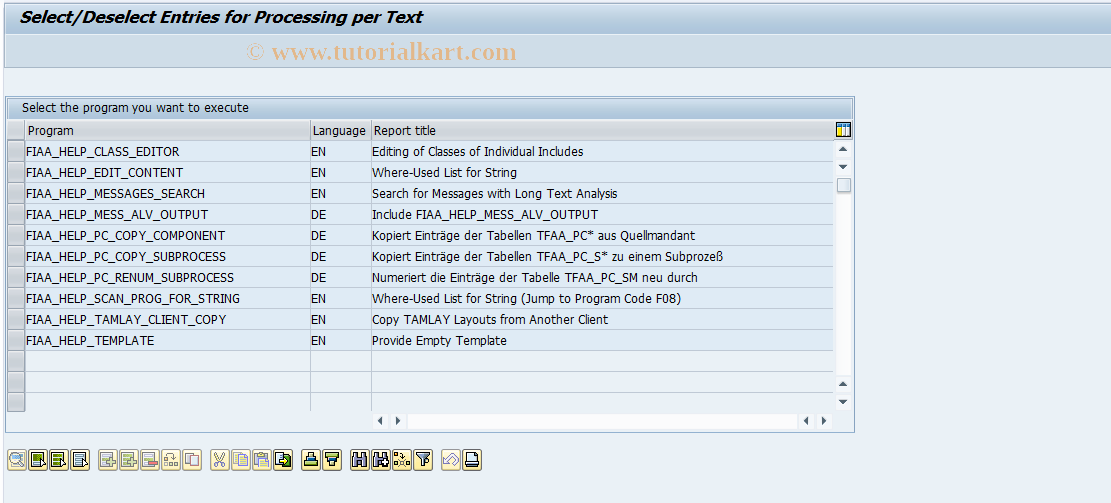 SAP TCode FIAAHELP - FI-AA Utility Programs