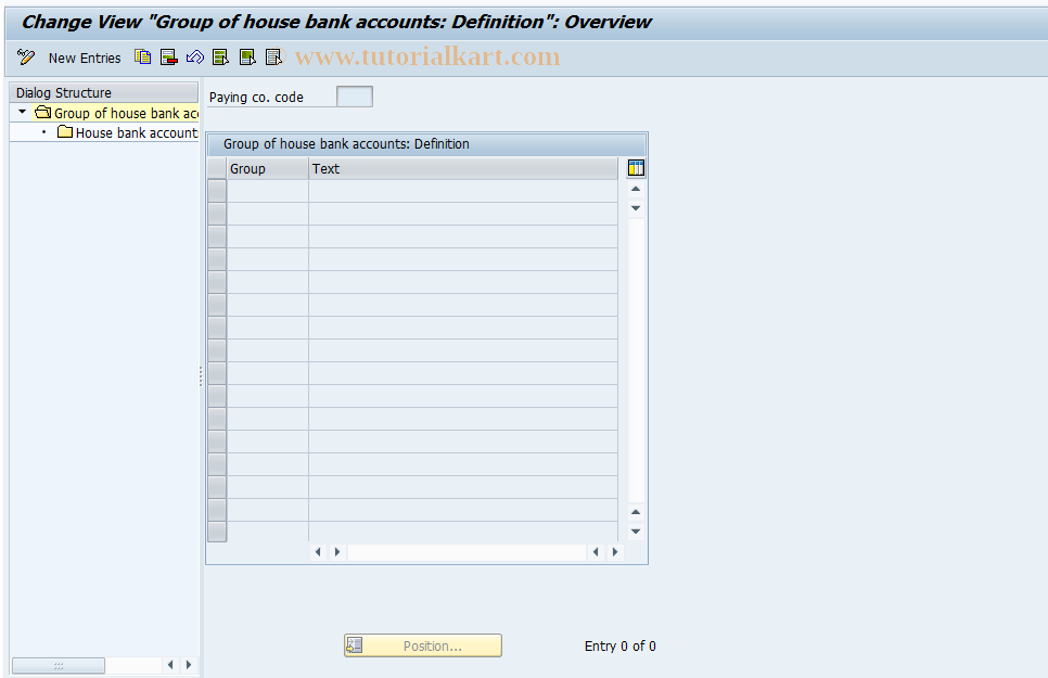 SAP TCode FIBL3 - Group of House Bank Accounts