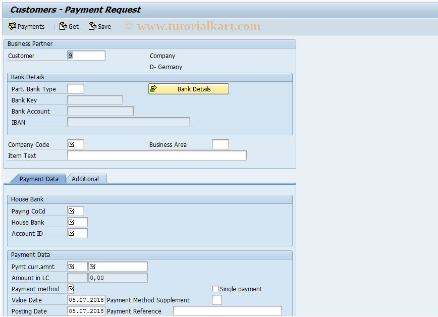 SAP TCode FIBLAROP - Customers - Payment Request