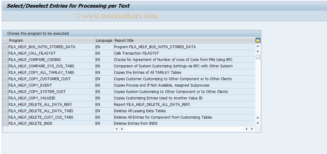 SAP TCode FILAHELP - List Available Help Programs