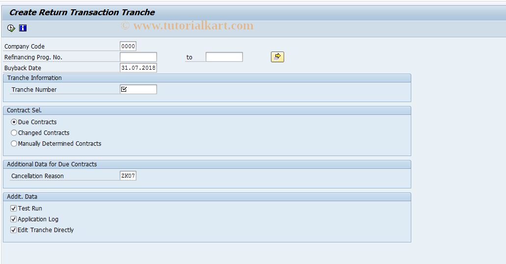 SAP TCode FILA_RE_RETURN - Create Return Transaction Tranche