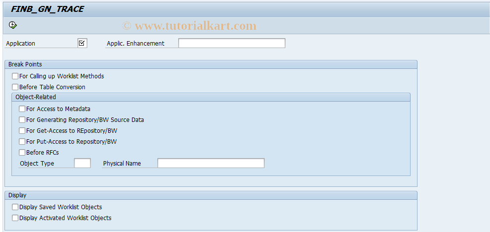 SAP TCode FINB_GN_TRACE - Activate Generator Trace