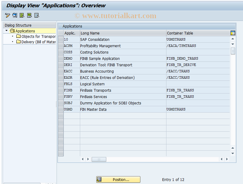 SAP TCode FINB_TR_CAT - Catalog of Transport Objects