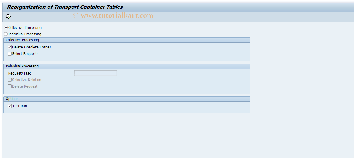 SAP TCode FINB_TR_REORG - Transport Container Reorganization