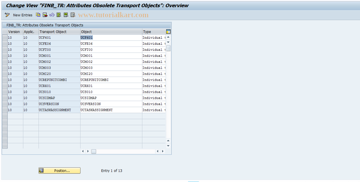 SAP TCode FINB_TR_TCATO - Obsolete Transport Objects