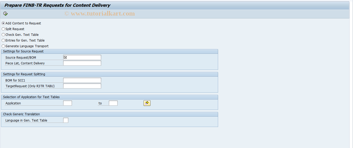 SAP TCode FINB_TR_U2 - Prepare Delivery