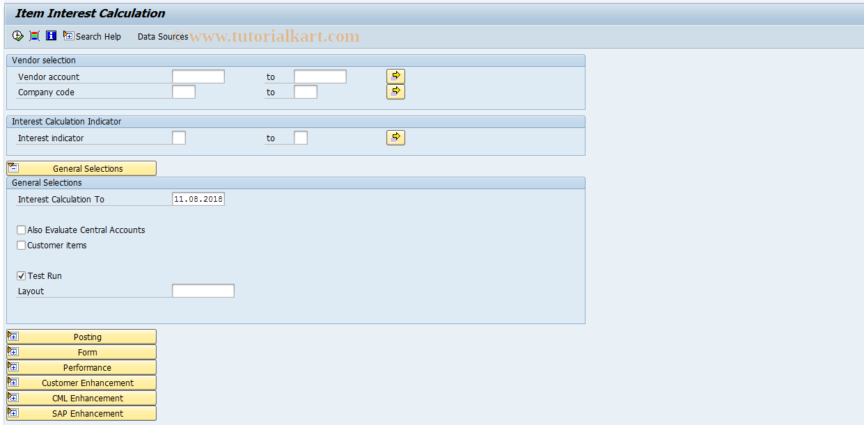 SAP TCode FINTAP - Item Interest Calculation Vendors