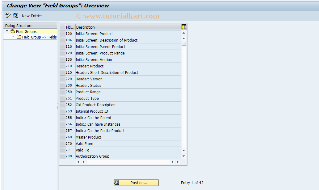 SAP TCode FIPRB02 - FIPR Control: Field Groups