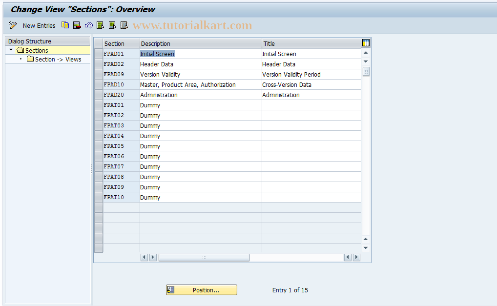 SAP TCode FIPRB04 - FIPR Control: Sections