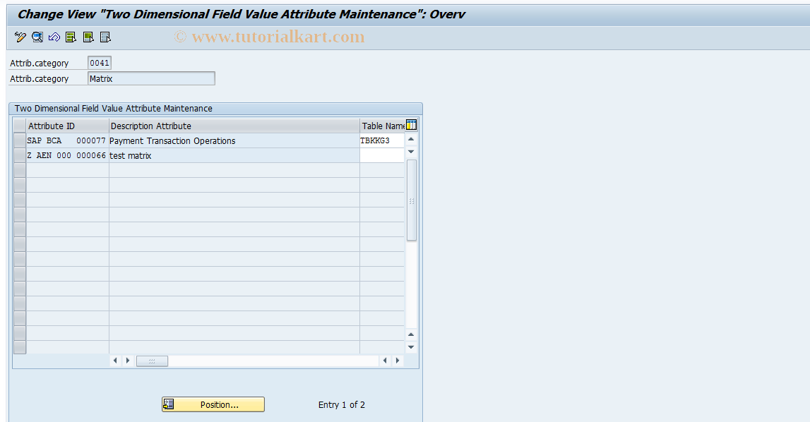 SAP TCode FIPRC13 - Two Dimensional Field Value Mainten.
