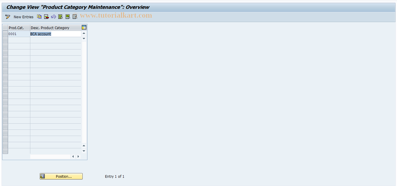 SAP TCode FIPRC2 - Product Category Maintenance