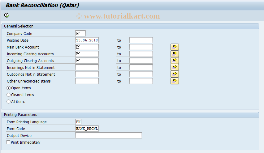 SAP TCode FIQA_BANKRECONCL - Bank Reconcilation Report