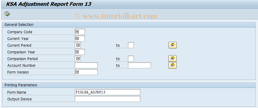 SAP TCode FISA_ADJRF13 - Adjustment Report - Form 13