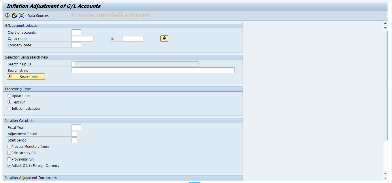 SAP TCode FJA1 - Inflation Adjustment of G/L Accounts