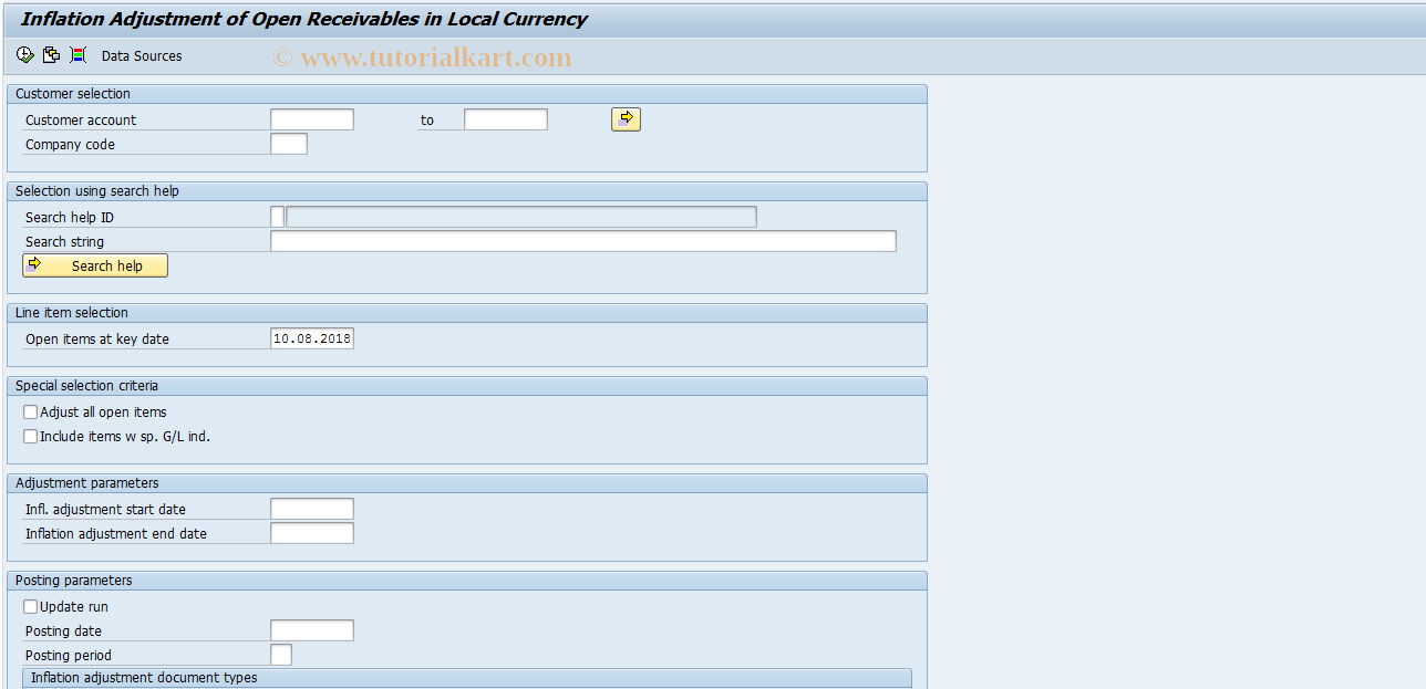 SAP TCode FJA5 - Infl. Adj. of Open Receivables (LC)