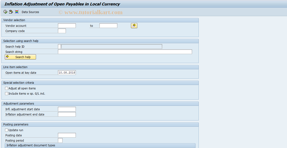 SAP TCode FJA6 - Infl. Adj. of Open Payables (LC)