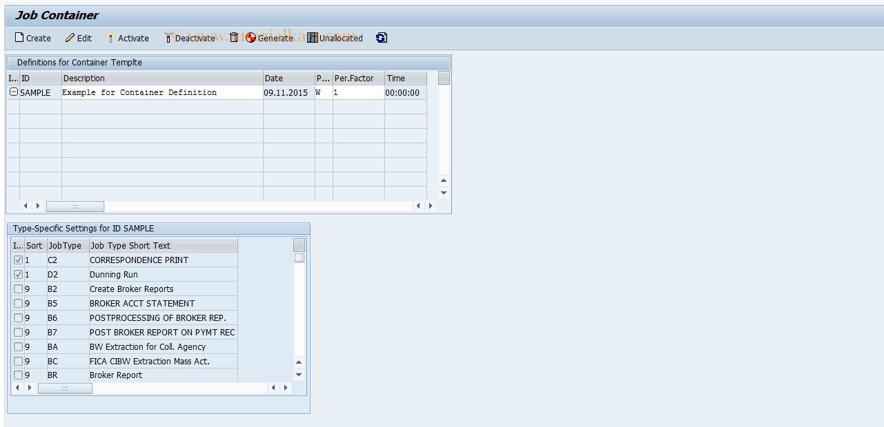 SAP TCode FKJOCNT - Job Container