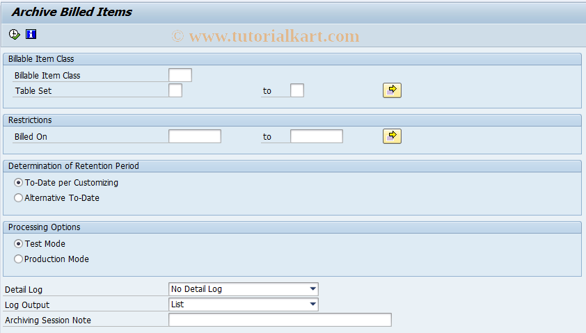 SAP TCode FKKBIXBIT4_ARCH - Archiving of Billed Items