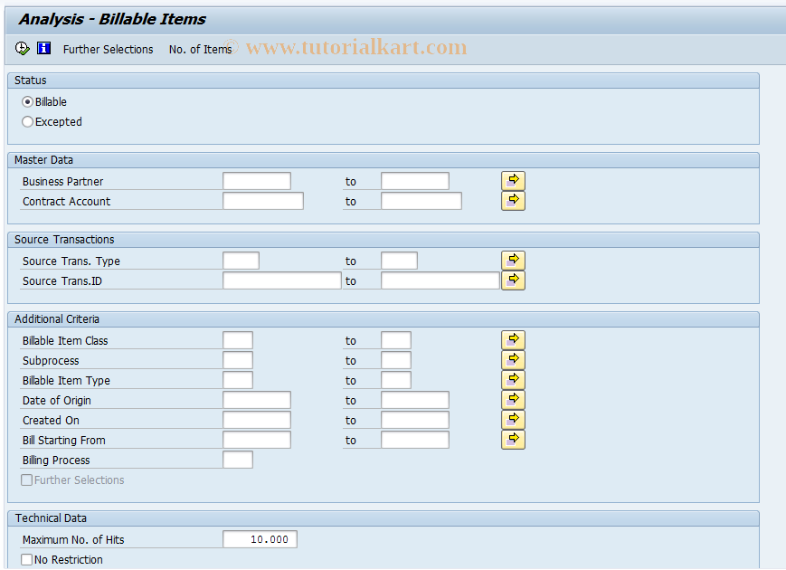 SAP TCode FKKBIXBITB_MON - Analysis of Billable Items