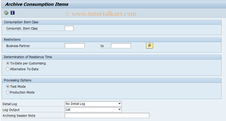 SAP TCode FKKBIXCIT4_ARCH - Archive Rated Consumption Items