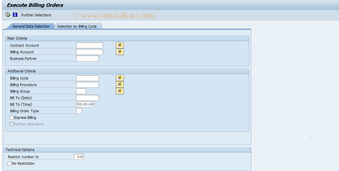 SAP TCode FKKBI_BT_BILL - Execute Billing Orders