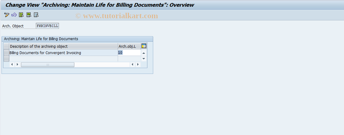 SAP TCode FKKINVBILL_ARCH_CUS1 - Retention Period: Arch. Billing Docs