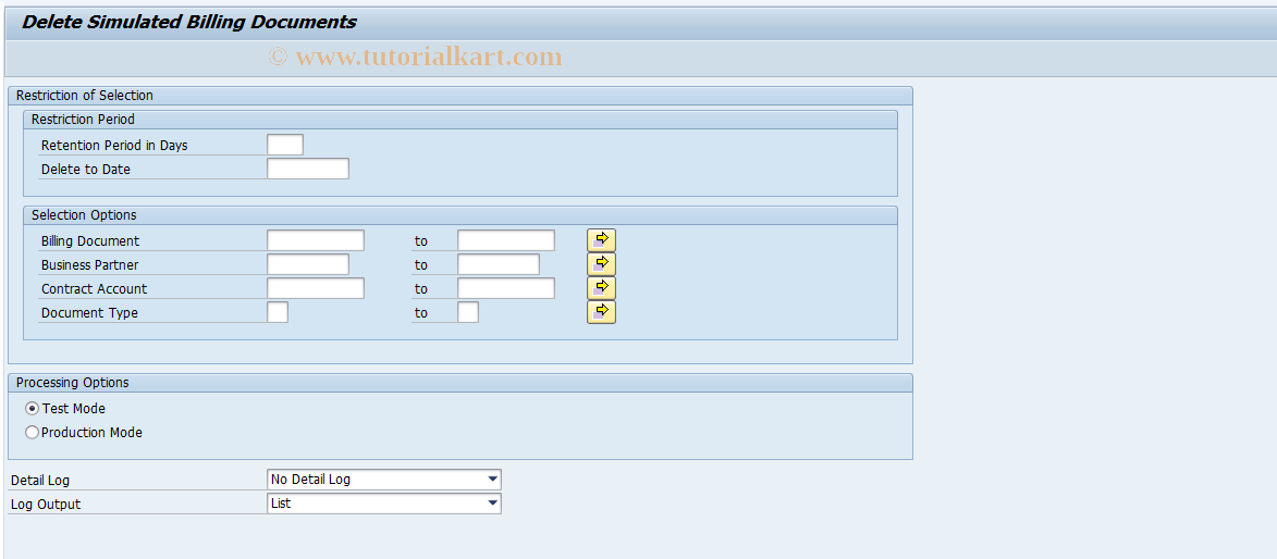 SAP TCode FKKINVBILL_SIM_DEL - Delete Simulated Billing Documents