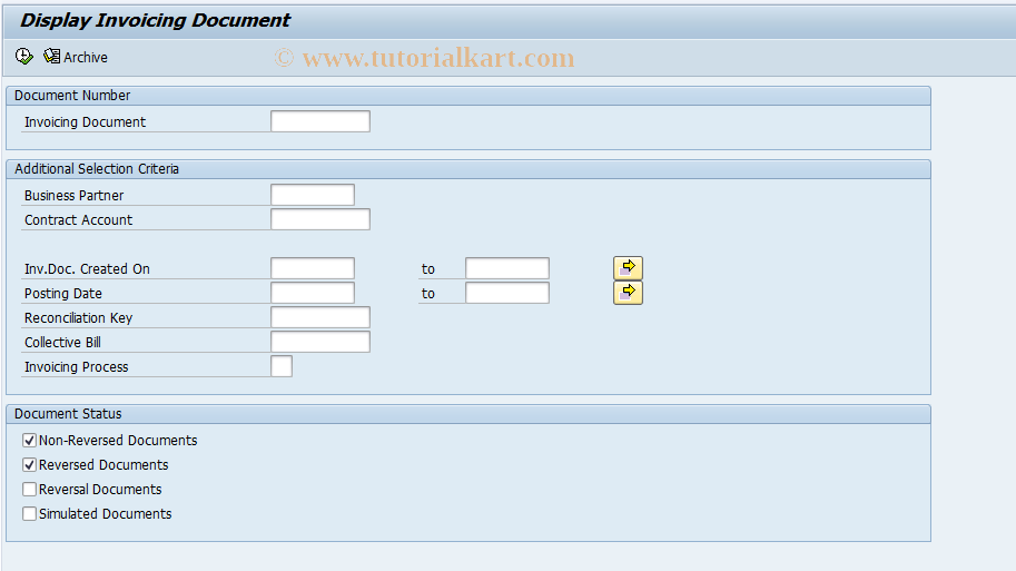 SAP TCode FKKINVDOC_DISP - Display Invoicing Document